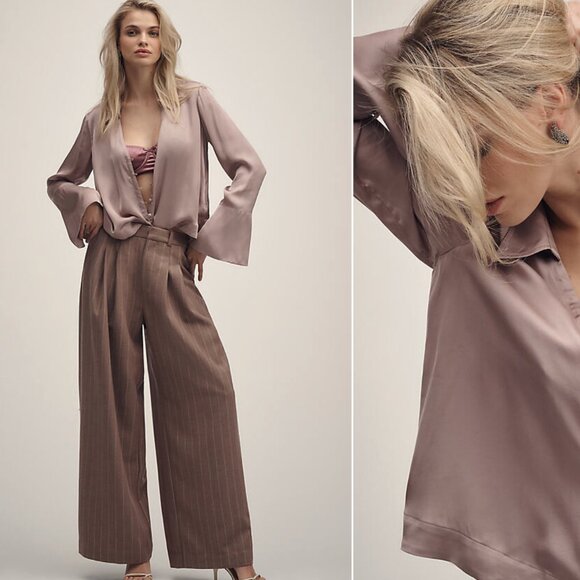 Anthropologie Slky V-Neck Boxy Blouse - Pink XXS - Picture 2 of 7